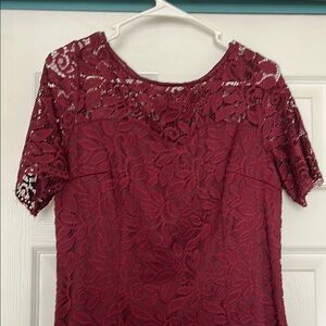 Burgundy/dark red lace fitted semi formal dress worn once